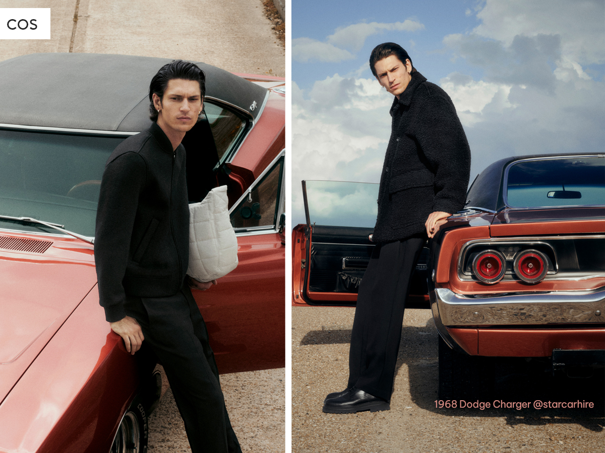 Vehicle-Fashion-Shoot-AW23-Outerwear-COS-1968-Dodge-Charger-Hire-London Image