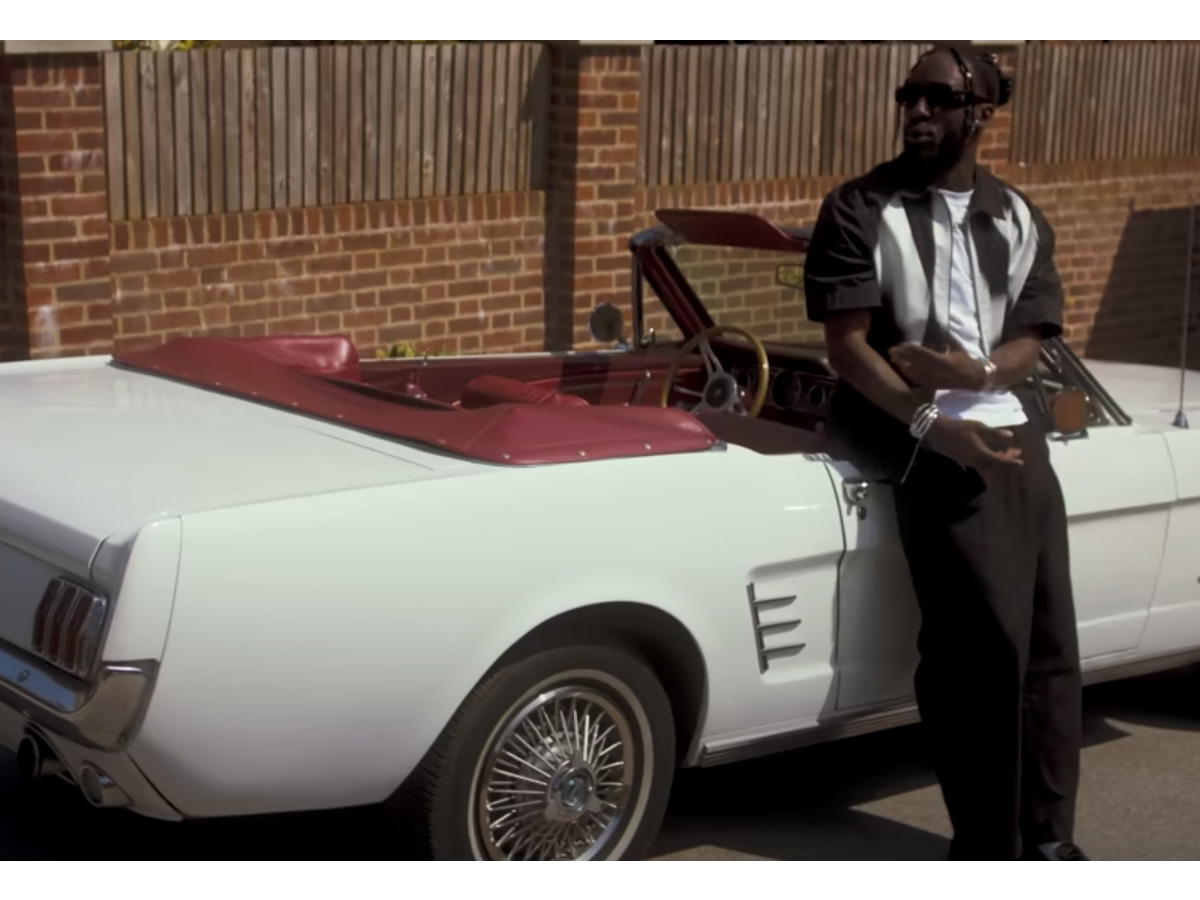 Cars-on-film-Blanco-X-Kojey-Radical-Music-video-White-Convertible-Ford-Mustang-hire-london Image